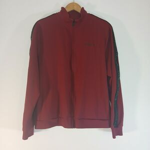 Guess Track Jacket Zip Womens Large Burgundy Logo Sleeve Y2K Athleisure Sporty
